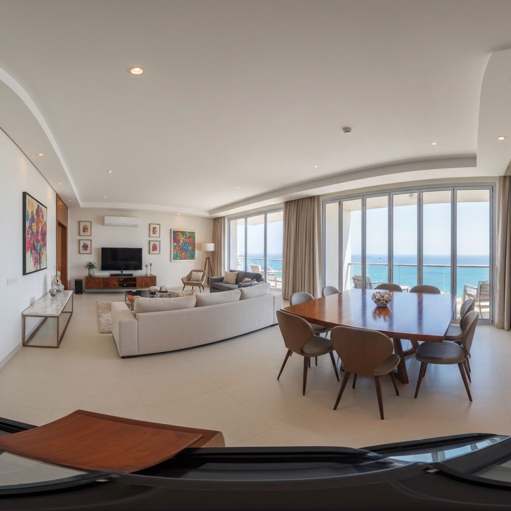 Modern luxury shortlet apartment interior in Lagos, Nigeria with contemporary furniture and city views